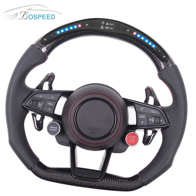 

LED Carbon Fiber Steering Wheel for Audi R8,2 quick start buttons, Customized color