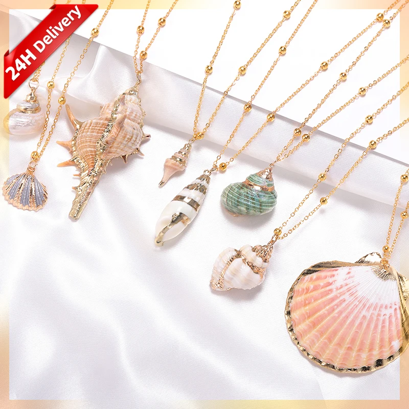 

HOVANCI Boho Natural Sea Conch Necklace Gold Chain Cowrie Shell Pendant Necklace for Summer Beach Jewelry