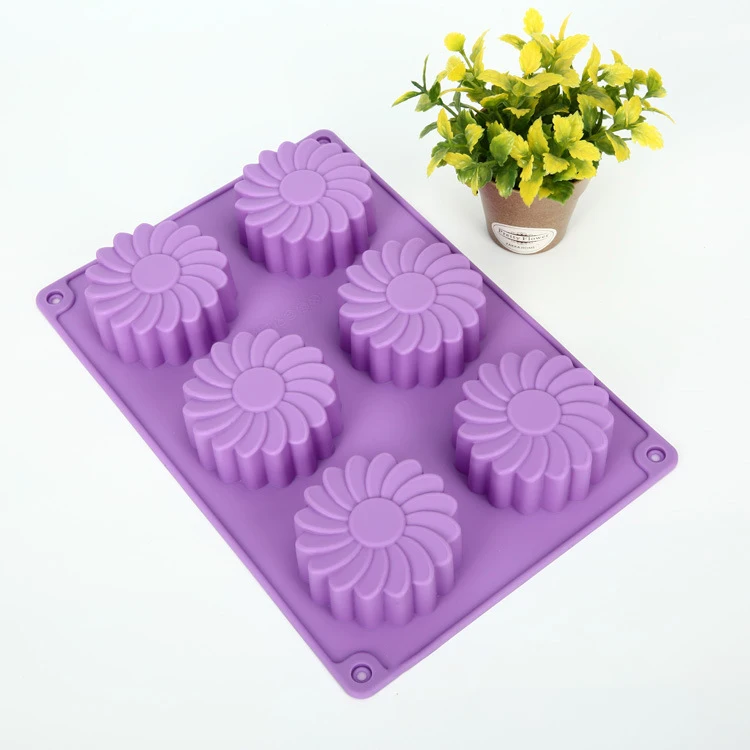 

Wholesale price 6-hole handmade soap cake mold for sunflower DIY baking mold