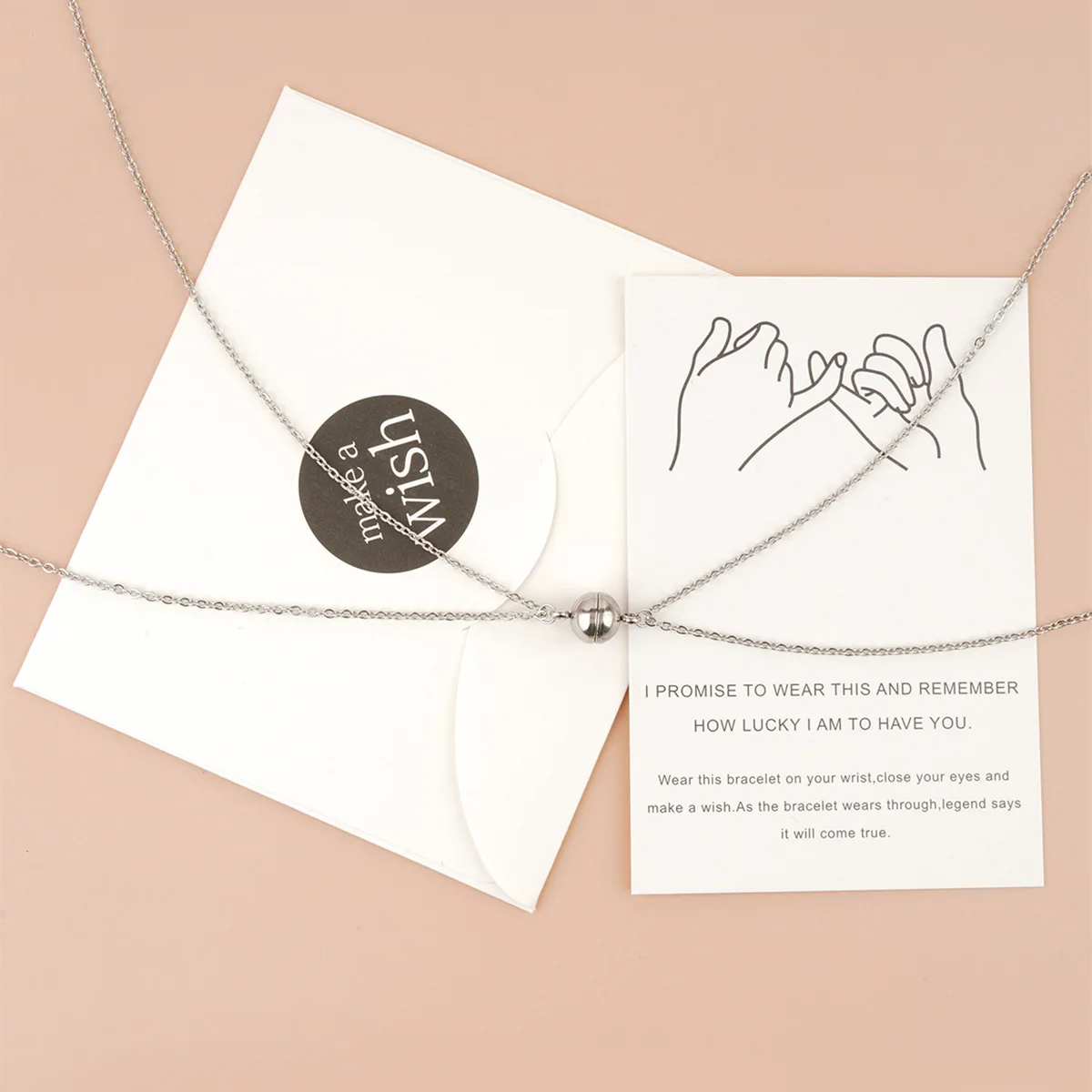 

Creative Magnetic Stainless Steel Necklace Magic Magnet Attraction Couple Necklace 2 Pcs Charm Necklace Set with Card Envelope, Silver