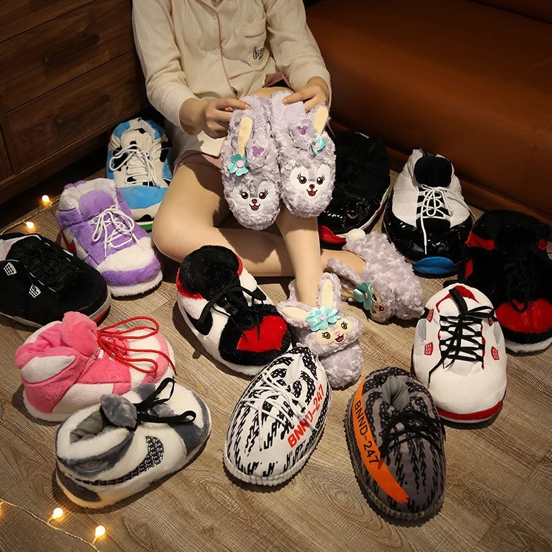 

Multiple Designs Winter Warm Plush Yeezy Sneaker Style Indoor House Slippers