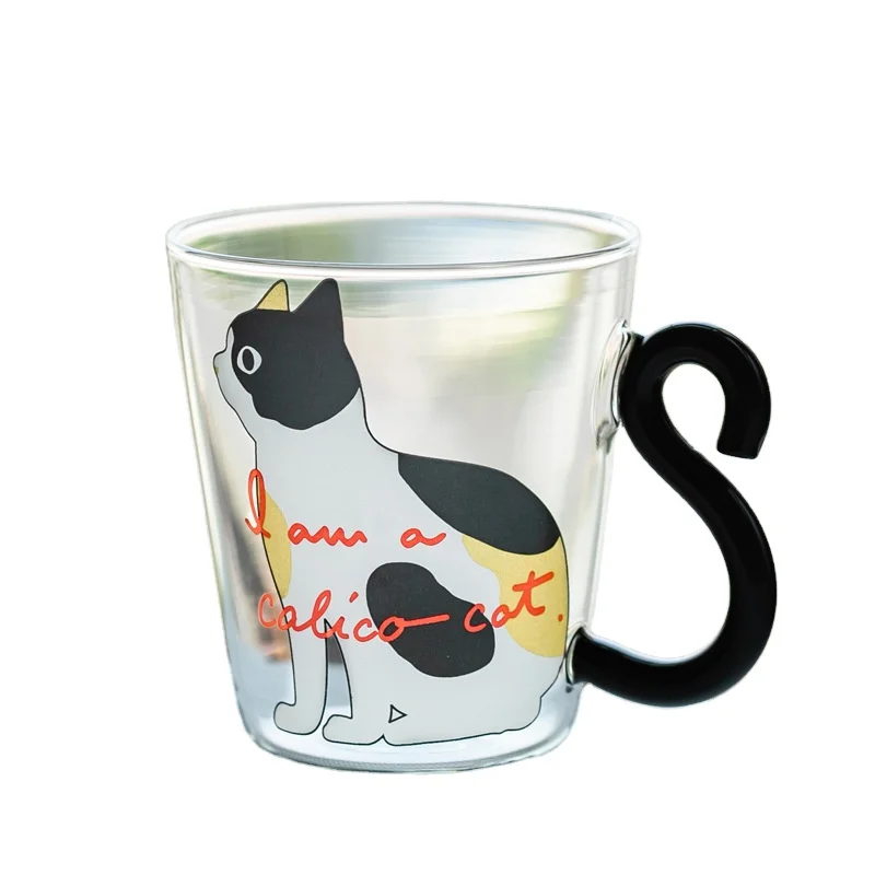 

Milk Tea Coffee Cup Juice Coffee Glass Mug Cat Tail Handle Cute Cat GlassValentine's Day Friends Gifts Home Office, Transparent clear