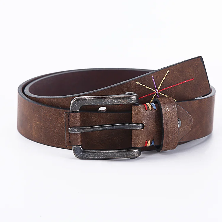 

High quality men belt cow leather casual adjustable fashion clear stripes men belt