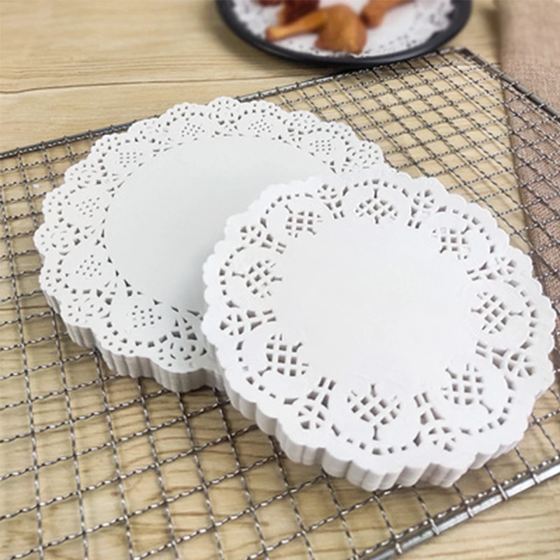 

Oil blotting paper food grade floral bottom exquisite lace raw wood pulp paper snack pad cooking oil filter paper 140 tablets, White