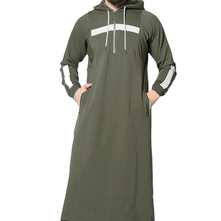 

HJ AMMR01 EID Abaya Middle East Muslim Dubai Casual Long Sleeve Pullover Islamic Clothing Thobe Men, Gray,black,white,army green
