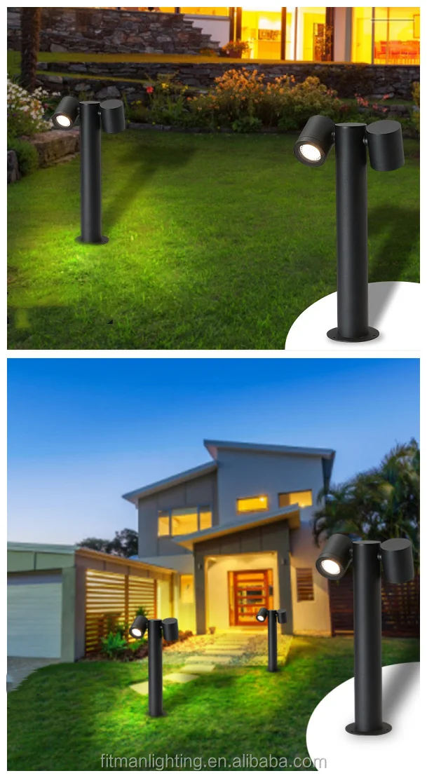 IP65 18W COB Outdoor LED Bollard Light Garden Landscape Ground 180degree Adjustable Double Head  LED Bollard Lamp