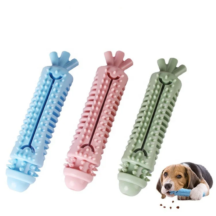 

Secure 2022 hot products TPR soft pet interactive training slow feeding dog molar stick leaking food hide and seek dog toys, Blue,green,pink