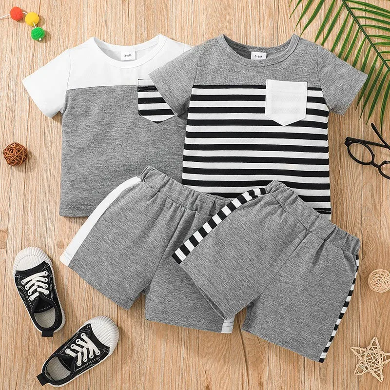 

baju bayi 2022 Summer Short Sleeved Toddler Boys Clothing Sets, Cotton T-shirt with Shorts Casual Baby Sport Wear Clothes, Various colors
