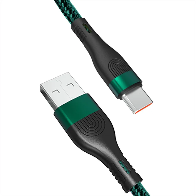 

USB A to Type-C Nylon Braid 6A 66w Fast Charge Data Cable, Green/black/red