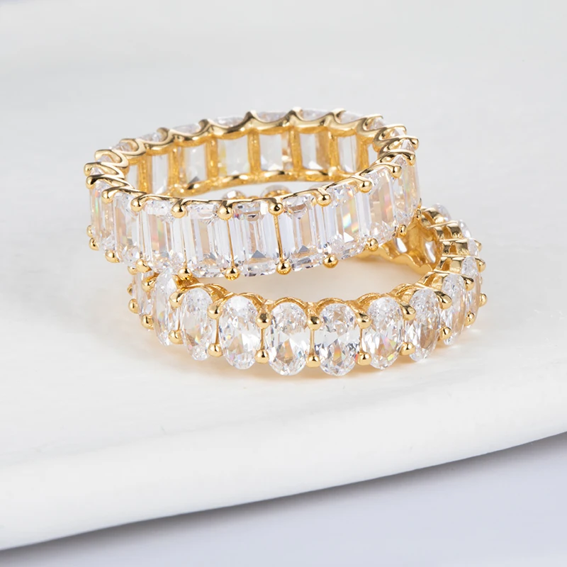 Fine Wedding Hiphop Dainty 14 18kGold Plated Silver Ring women Iced Out Cz Bling Zircon 925 Sterling baguette Tennis Sliver ring, 14k/18k/rose gold/rhosium plated