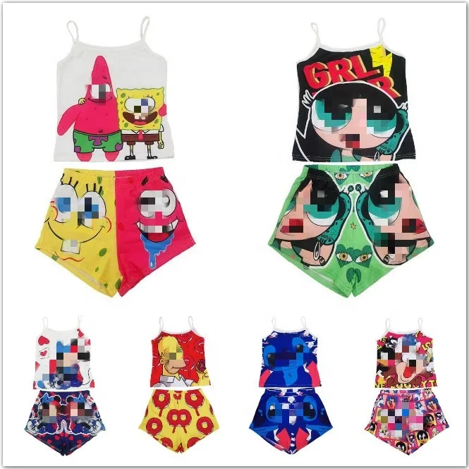 

New Arrival Cartoon 2 piece Short Sleepwear pajamas Cartoon sets for women, Picture