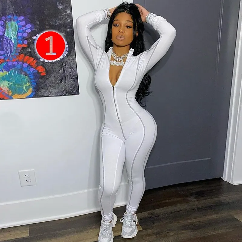 

High Street Long Rompers Women Playsuit Stripe Zipper Skinny Jumpsuits Streetwear Mujer Sportsuit 2021 New Body Suit, Picture