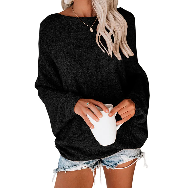 

Wholesale Women Fashion Casual Crew Neck Solid Long Batwing Sleeve Knit Sweater