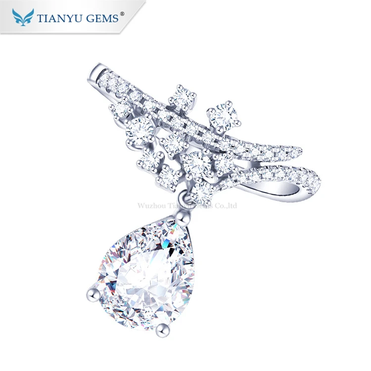 

Tianyu gems 2ct pear cut diamond ring special white gold crown design women rings