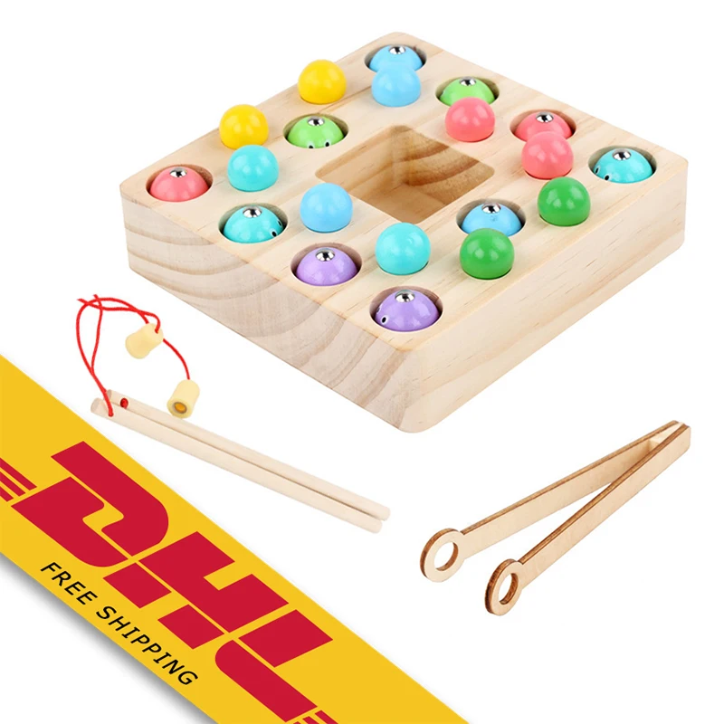 

Children Wooden Magnetic Fishing Toys Early Educational Toys Clip Beads Fishing Puzzles Learning Toy Set Gift