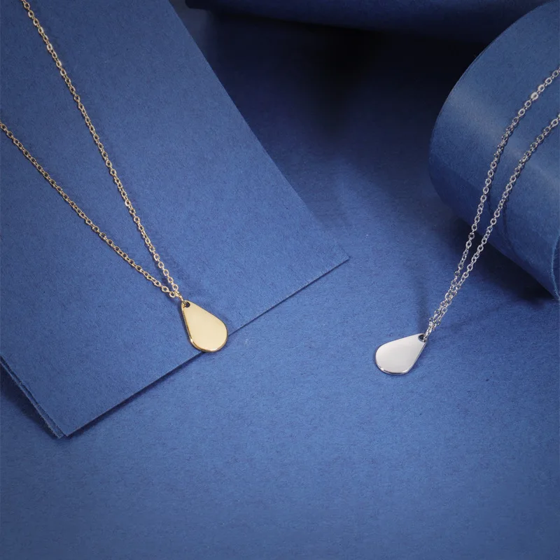 

2023 Simple Stainless Steel Necklace Blank Mirror Stainless Steel Geometric Drop Shape Pendant Necklace Customizable Pattern