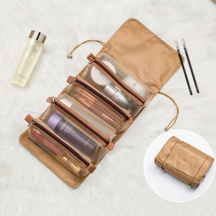 

Ladies Travel Portable Mesh Toiletries Bag See Through Make Up Brush Organizer Pocket Bag, As picture