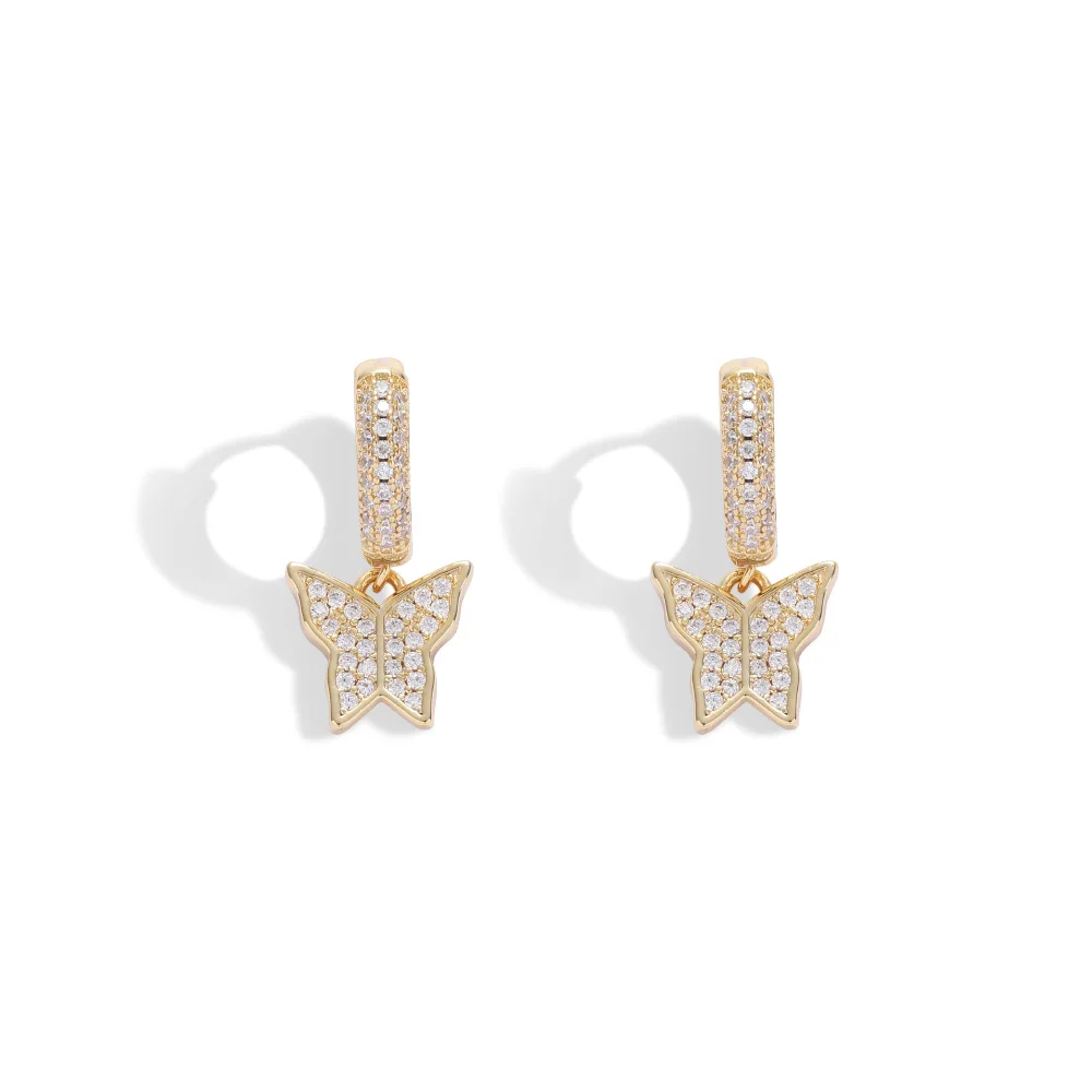 

Best Gift Fill Zircon Hoop Butterfly Drop Earring Gold Plated CZ Butterfly Huggie Earrings