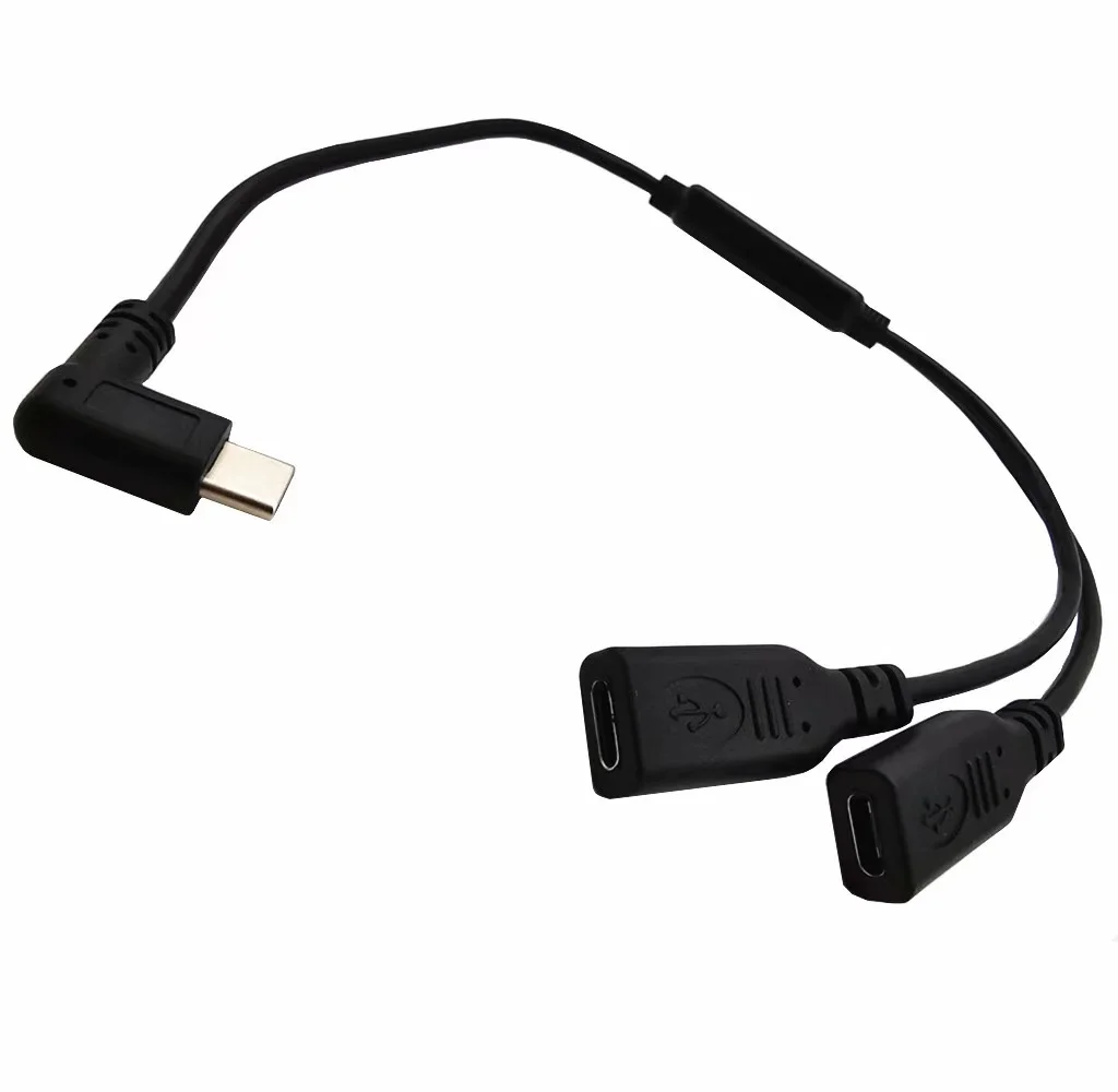 

35cm black up/down usb type C male to double usb type c female Y splitter cable