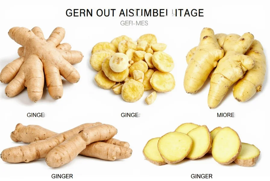 Side-by-side comparison of fresh ginger root next to deteriorating ginger showing visual differences in texture, color, and moisture content