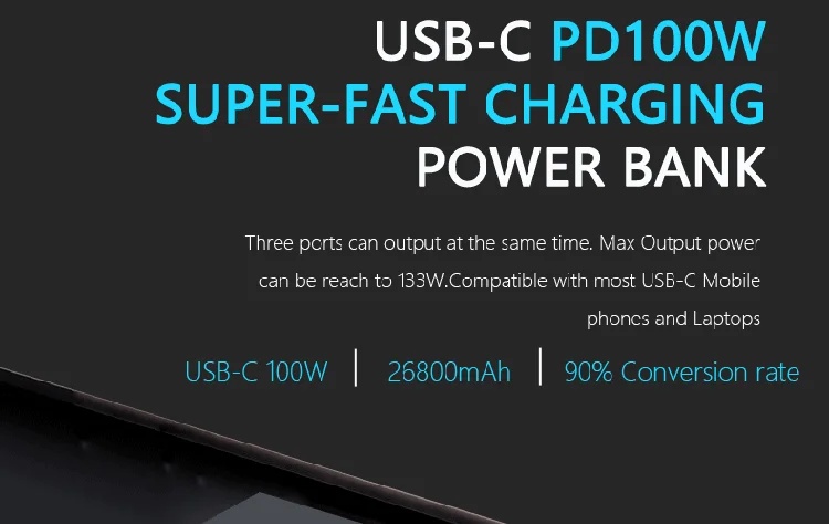 2021 electronic Portable Charger 26800mAh mini powerbank 30000mah 100w 130w max - ANKUX.COM