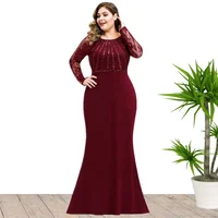 

2020 High Quality 9XL Plus Size Long Sleeve Lace Stitching Fishtail Party Evening Dresses For Elegant Ladies