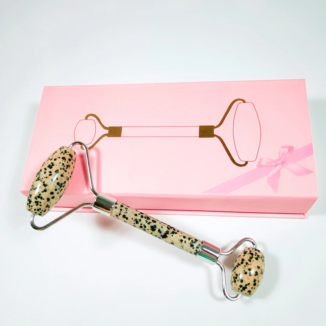 

Dalmation jasper Face Roller Pink Jade Roller 100% Natural Crystal Massager GIFT