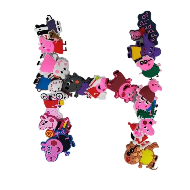 

Pink pig Croc shoe charms new style Pippa Pig Cute cartoon charms clog PVC George's friend Shoes accessories