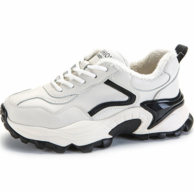 

2021 Women's Shoes Genuine Leather Plus Size Casual Shoes Winter White Woman Comfort Platform Sneakers With Platform