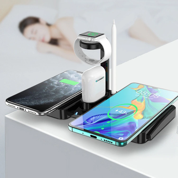 2019 New 4 in 1 Mobile Phone Charging Dock 10W Qi Fast Wireless Charger for Airpods for Apple Watch for Android Phones