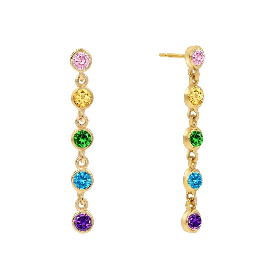 

18K gold vermeil rainbow cubic zircon dangle earrings 925 sterling silver Rainbow Bezel Stud Earrings