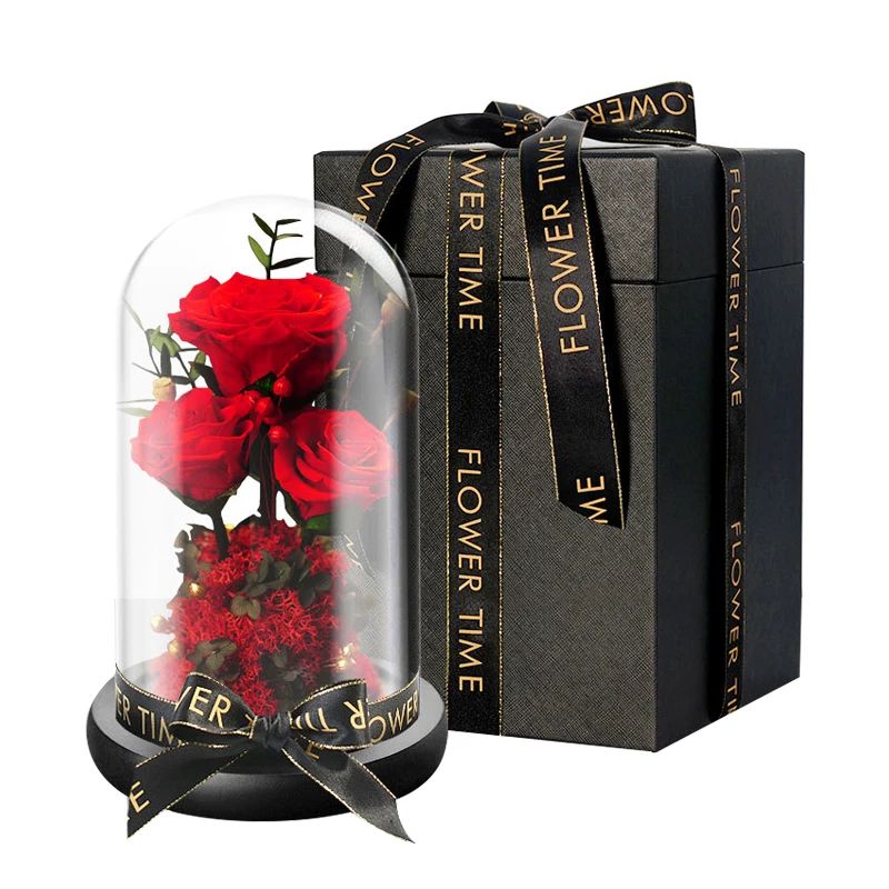 

INUNION New Long Lasting Fresh Forever Real Touch Preserved Roses With Stem Eternal Roses In Glass Dome For Valentine's Day gift