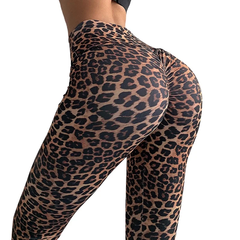 

RTS peach buttock yoga legging with custom logo pants leopard print fitness clothing high waist, Customized colors