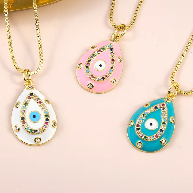 

Fashion Hotsale Gold Plated Drop Oil Evil Eyes Pendant Necklace Exquisite Bling Crystal Oil Dripping Eye Necklace For Women