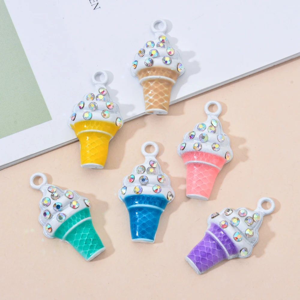 

15*27mm 6 Color Alloy Ice Cream crystal Charms cute enamel Pendant charms for DIY Bracelet Necklace Jewelry Making