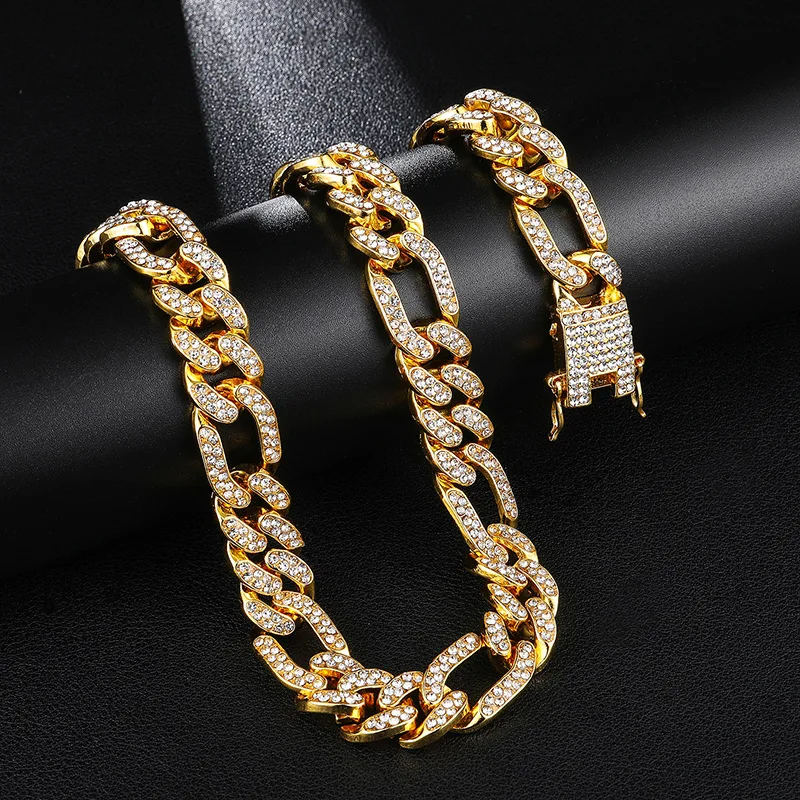 

13mm Men's Necklaces Miami Cuban Chain Link Gold Silver Color Hip Hop Iced Out Rhinestones CZ Rapper for Men Necklace Jewelry