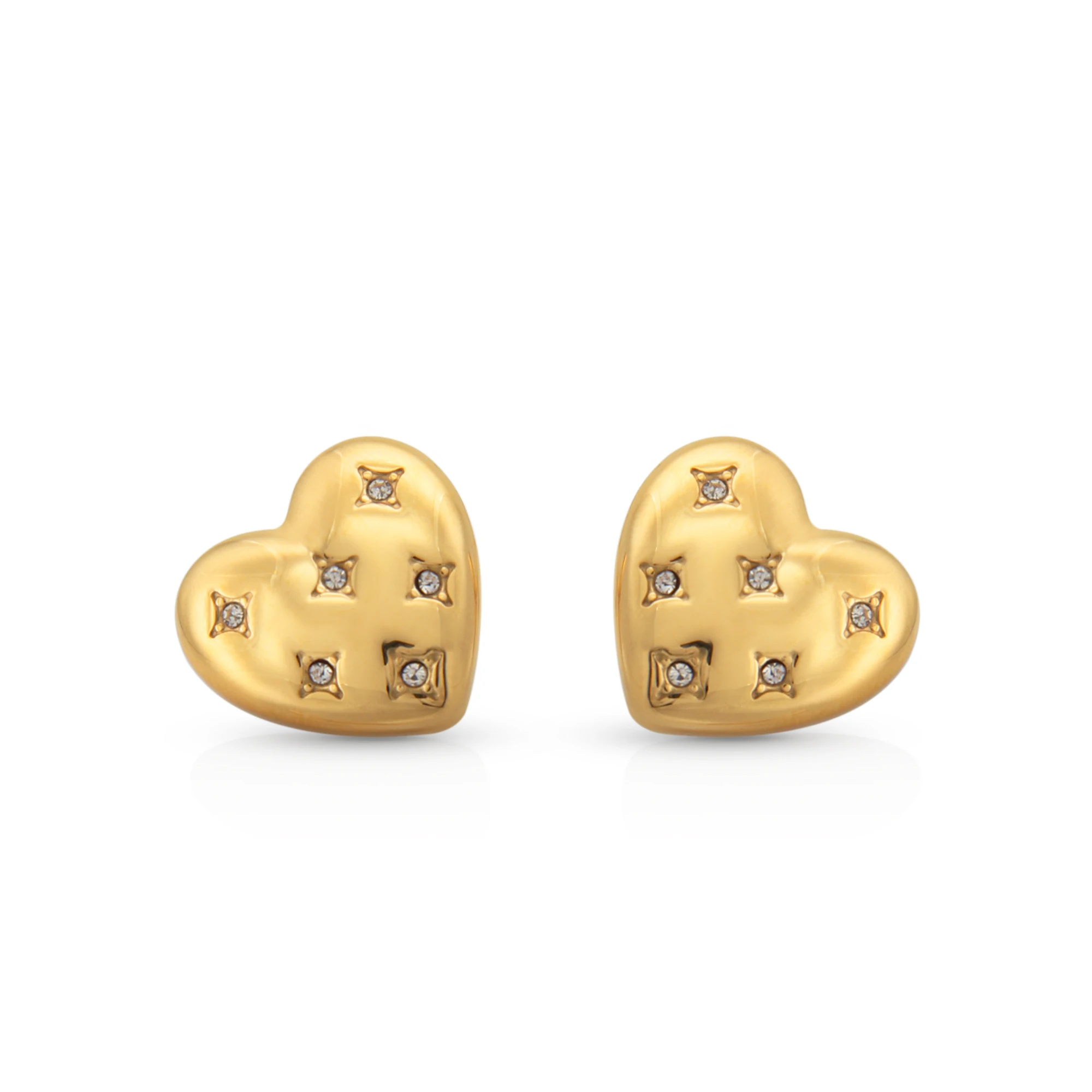 

Chris April in stock romantic 316L stainless steel PVD gold plated water resistant heart fully-jewelled stud earring with zircon