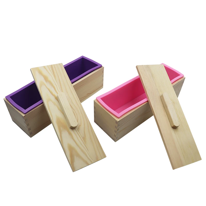

Non Sticking 1200ml High Quality Rectangle Silicone Loaf Soap Mold With Wooden Box With Lid, Purple,pink or according to your request .