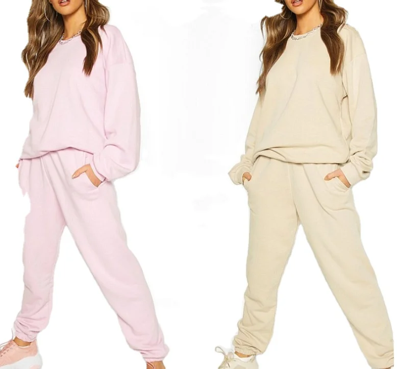 

2 Piece Long Sleeve Sweatpants Sport Outfits Sets for Women Sweatsuit Solid Color Activewear Pullover Fleece Sweatshirt