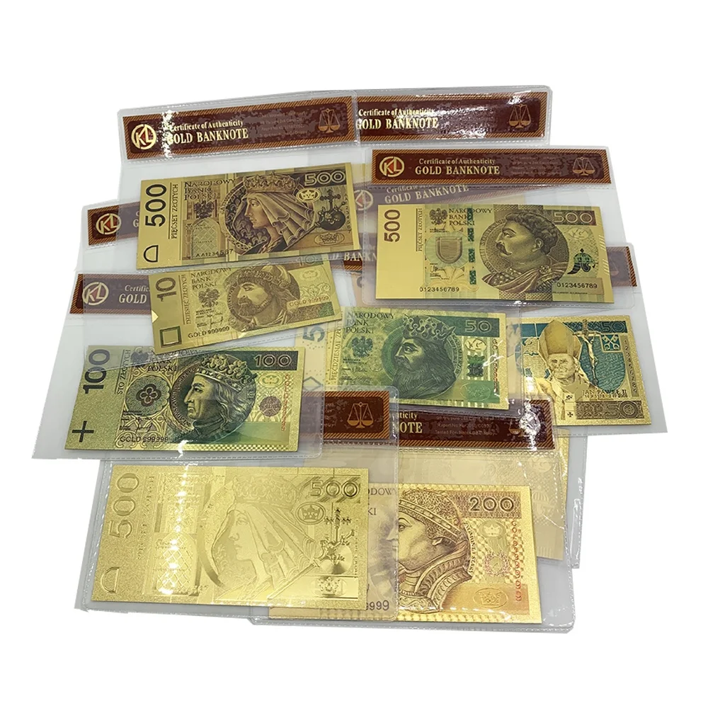 

Unissued 1994 Edition Poland Currency 24K gold Banknote 10/50/100/200/500 PLN for Christmas gift money