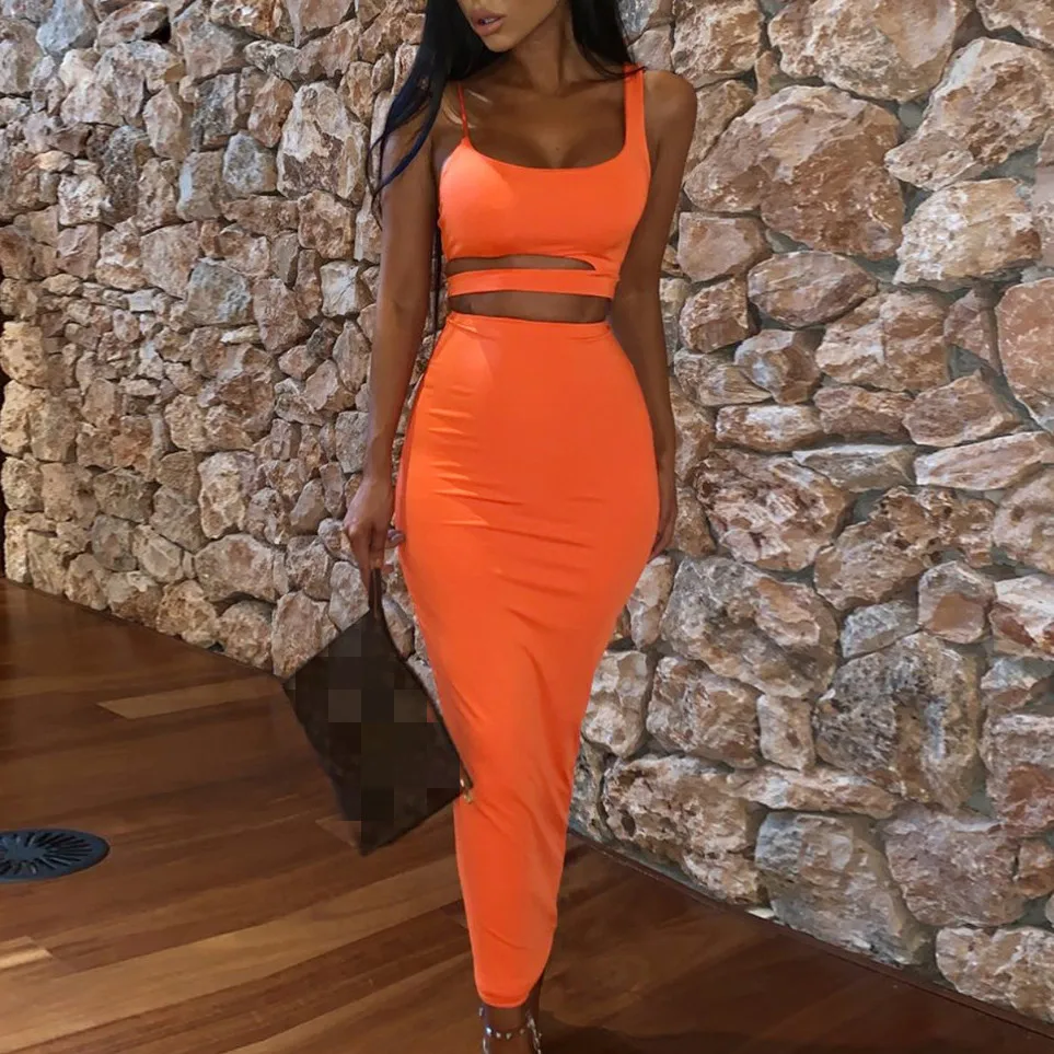 

2021 Fashion Women Autumn 2 Piece Set Crop Top Hollow Out Dress Two Piece Outfits Sexy Ladies Wear Skirts, Black
