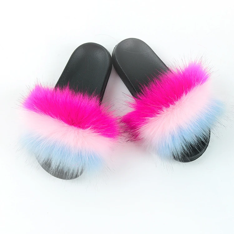 

Hot Sale Plush Women Furry Imitation Fox Fur Sandals Slip On Flip Flops For Women