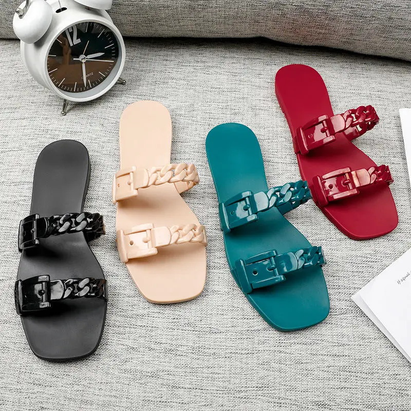 

2021 spring and summer new brand sandals and slippers square toe Jelly sandals