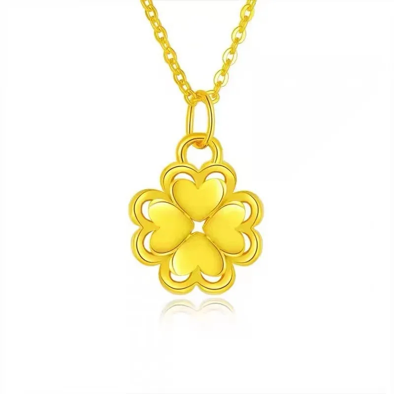 

Certified Pure Gold 999 Hollow Love Clover Pendant 5G Cyanide-Free 24K Gold Clavicle Necklace Valentine's Day Wholesale