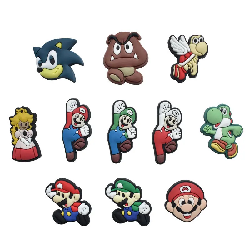 

1pcs Croc Charms Hot Game Super Mario Accessories 11styles PVC Shoe Charms for DIY Funny Decoration Fit Unisex Sandals Kid Gift