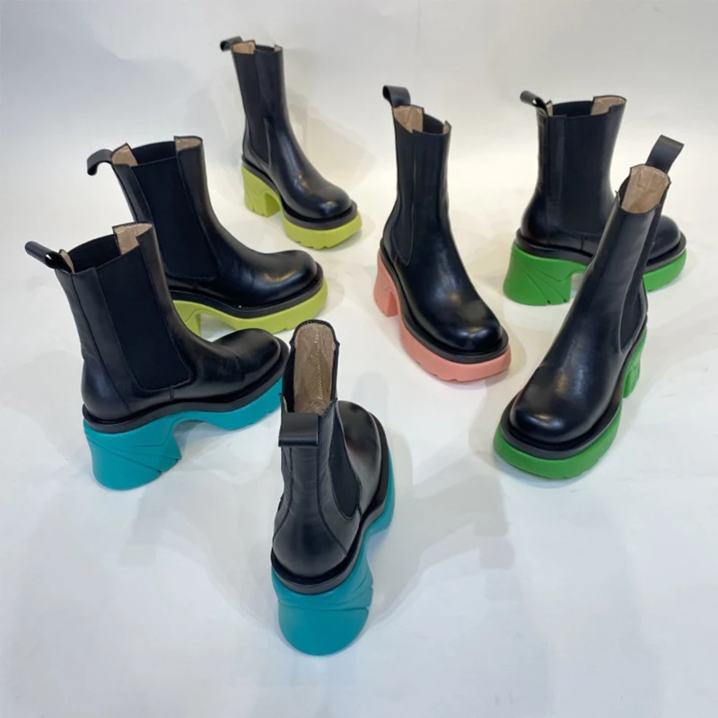 

2021 new arrivals genuine leather thick soled CHELSEA women's waterproof rain boots size 34-49