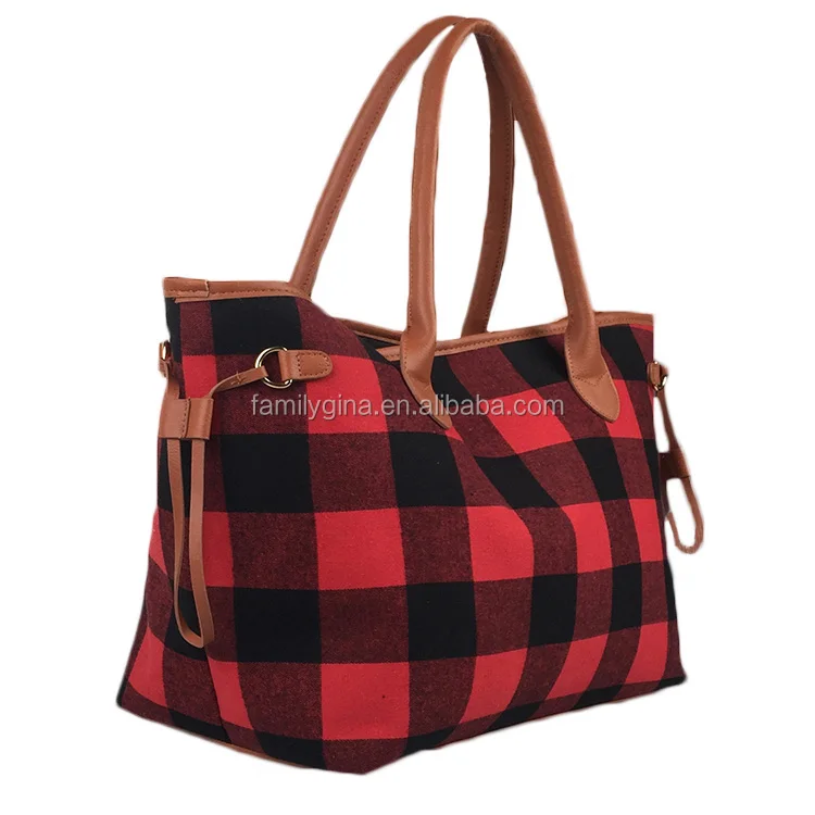 

Wholesale Monogrammed Women Buffalo Red and Black Plaid Tote Bag, As pics show