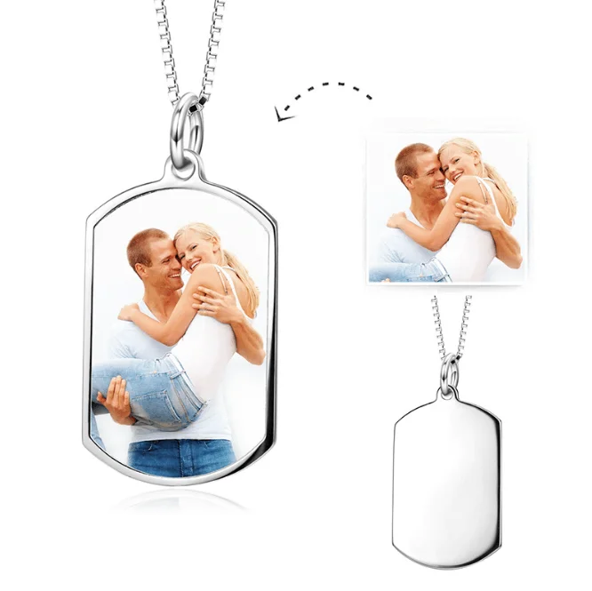 

Dropshipping custom stainless steel military pendant engraved double side photo necklace for couples