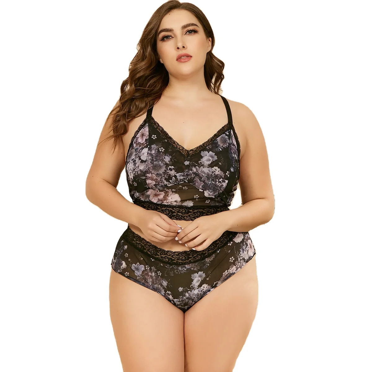 

Two sets of sexy underwear of bud silk flower, Black