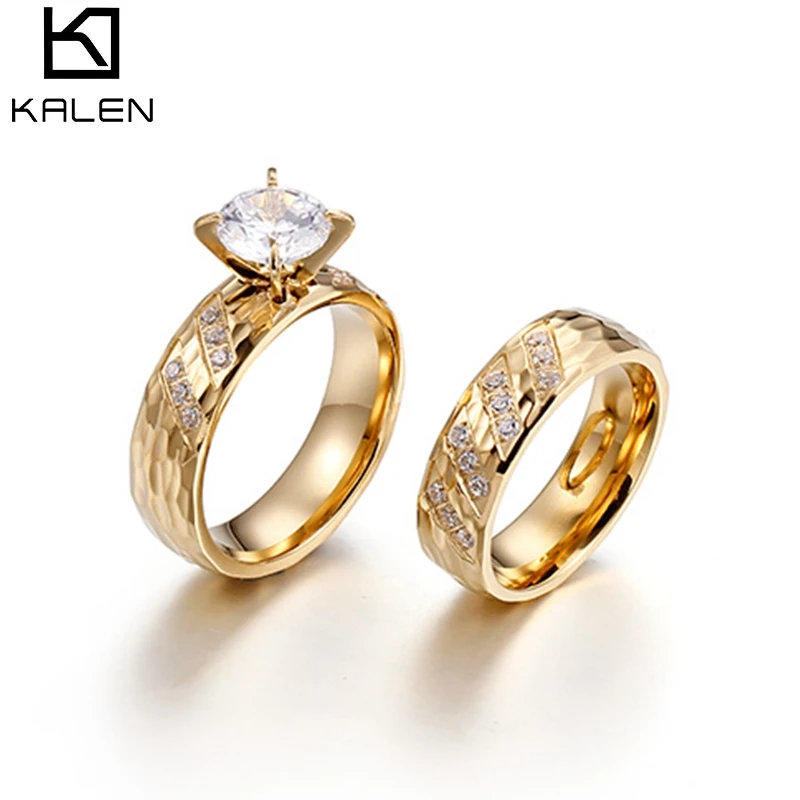 

Kalen 6mm Wedding Rings Zircon Crystal Stainless Steel Couple Ring 18K Vacuum Plating Ring